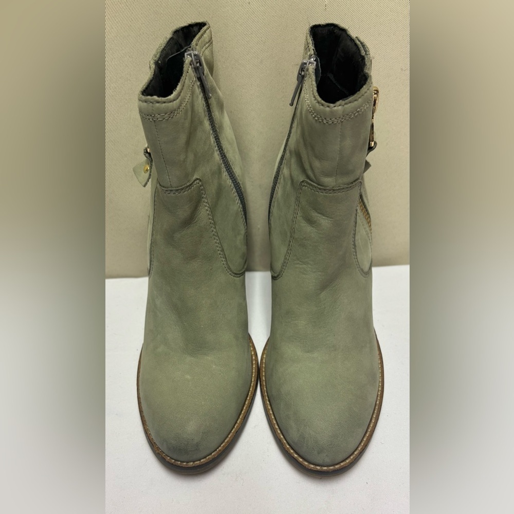 ALDO Green-Gray Leather Zip High Heel Ankle Boots Womens Size 9